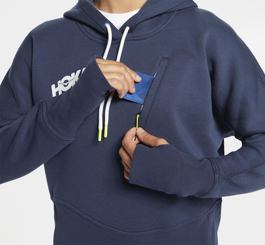 Hoka One One Kapşonlu Sweatshirt Kadın Lacivert - Performance - IB6931784